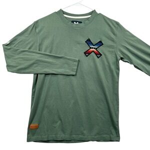 Blue Banana Long Sleeve T-Shirt Men Small Green Embroidered X Logo Graphic Tee